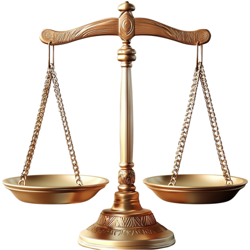 Golden scales balance evenly with chains symbolizing justice and fairness png