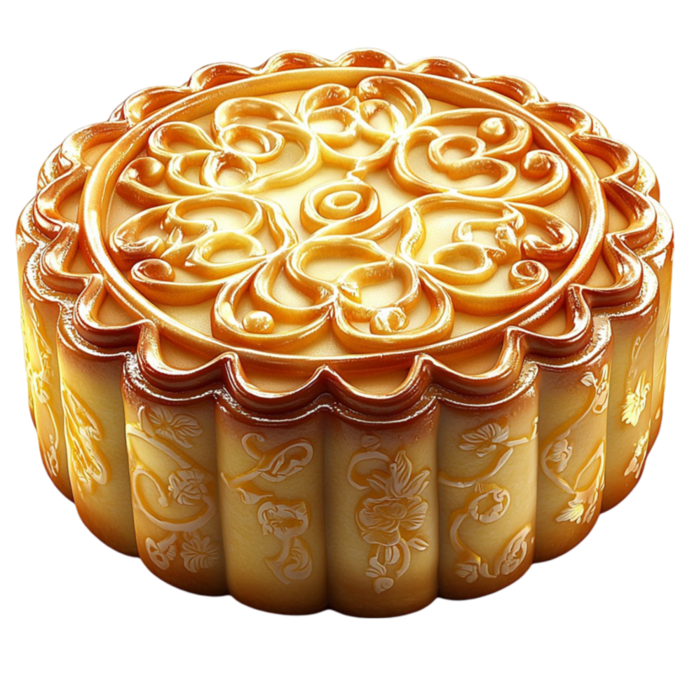 Mooncake sits golden with intricate patterns tempting a festive sweet treat png