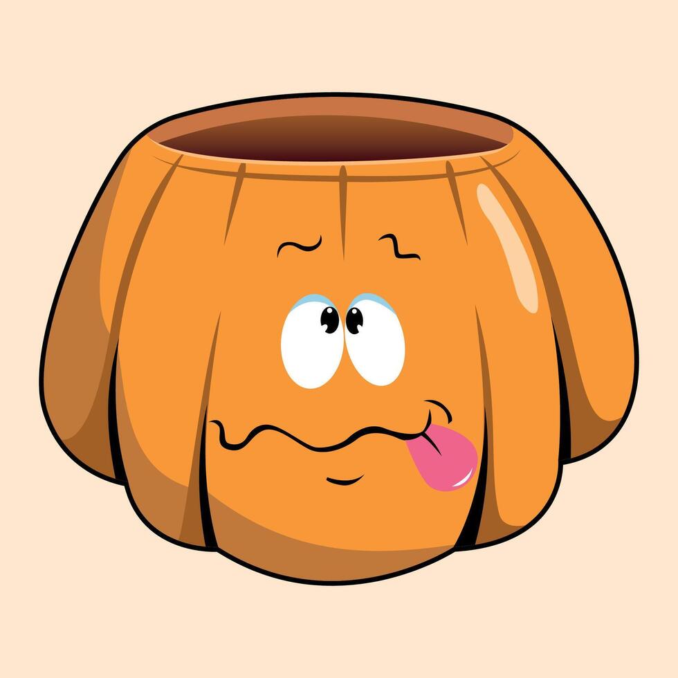 funny orange pumpkin icon for halloween isolated on warm yellow background vector