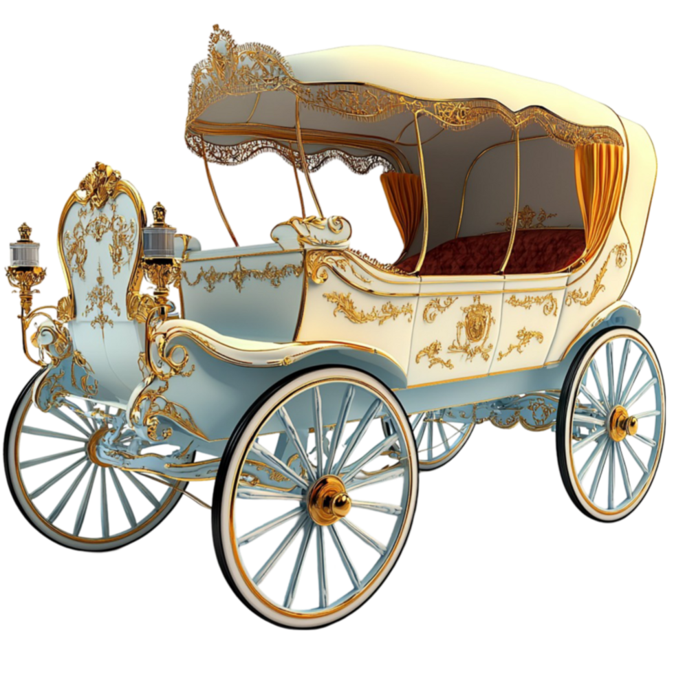 Ornate carriage shines blue with gold trim evoking royal historical elegance png