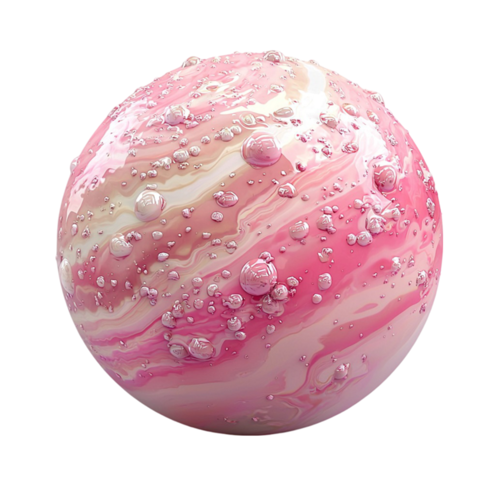 Swirled pink and white glossy sphere with bubbles looks andistic png