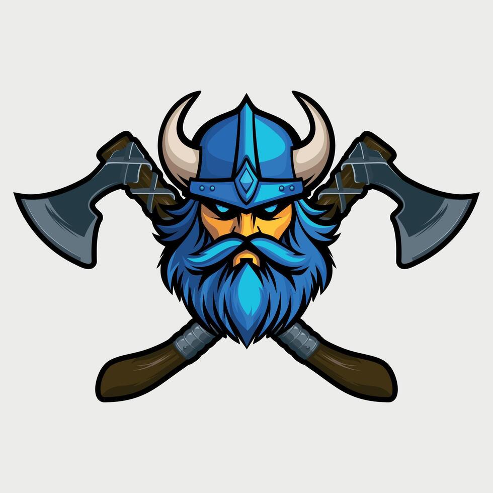 icon of a viking head in a helmet with crossed axes isolated on a white background vector