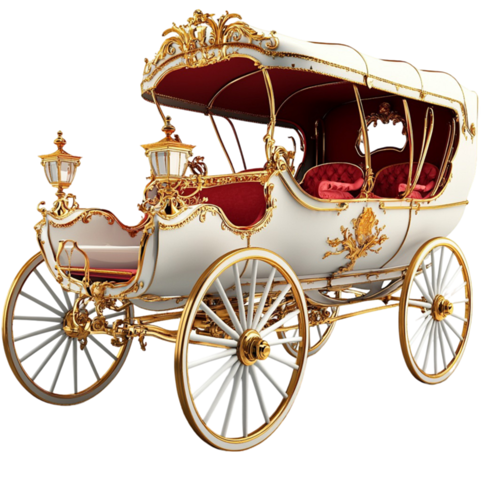Ornate carriage gleams white with red and gold accents symbolizing regal luxury png