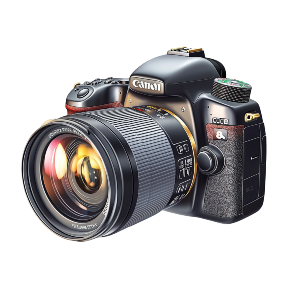 Professional DSLR camera with a large lens looks hightech and ready for graphy png