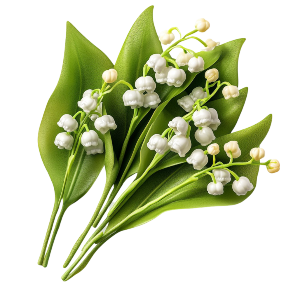 Green lily of the valley flowers with delicate white blossoms look and fragrant png