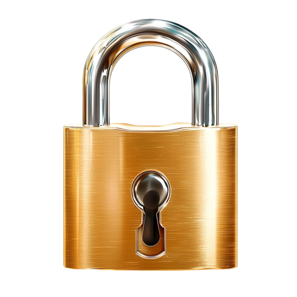 Golden padlock with a keyhole and metallic shine looks secure and png