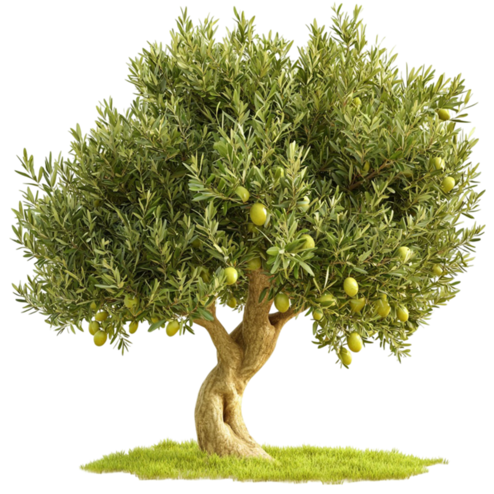 Lush green olive tree with a thick trunk and wide branches looks strong and full of life png