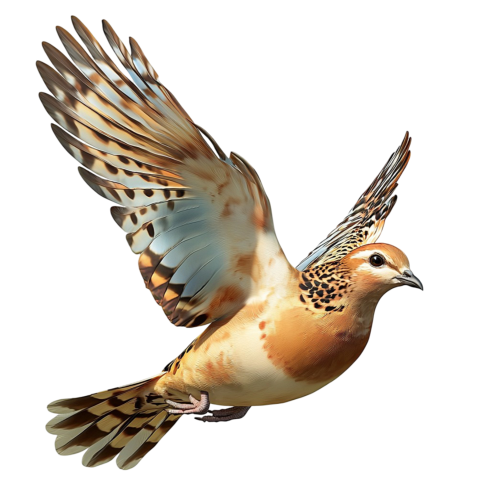 Brown and white bird in midflight with wide wings looks fast and graceful png