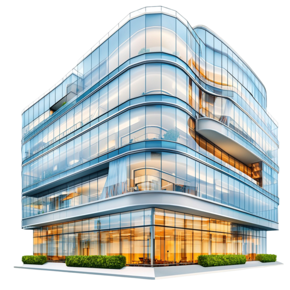 glass office building with reflective windows looks sleek and futuristic png