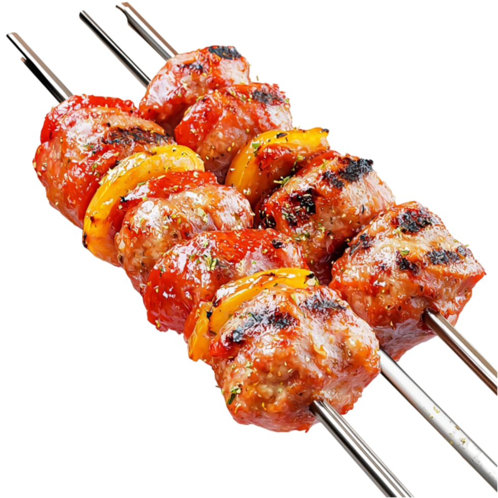 Skewered grilled meat with vegetables looks smoky and mouthwatering png