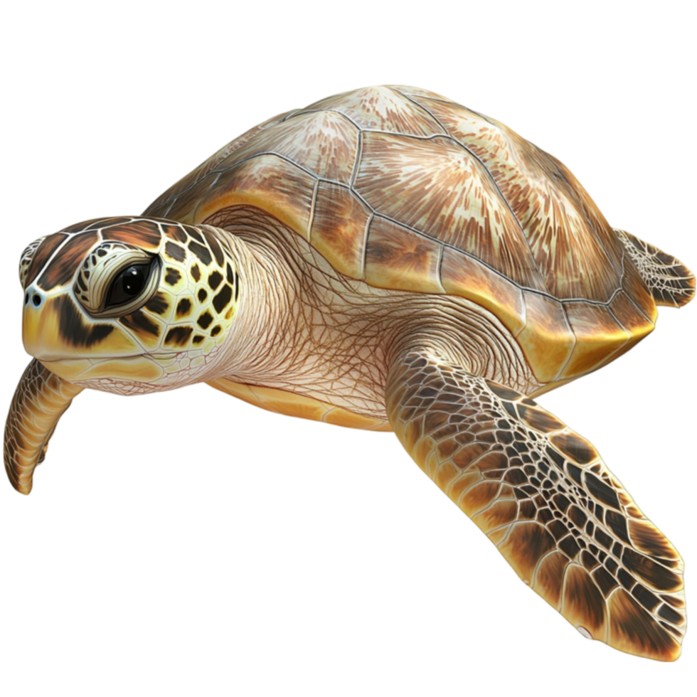 Green sea turtle with a patterned shell and strong flippers looks calm and steady png