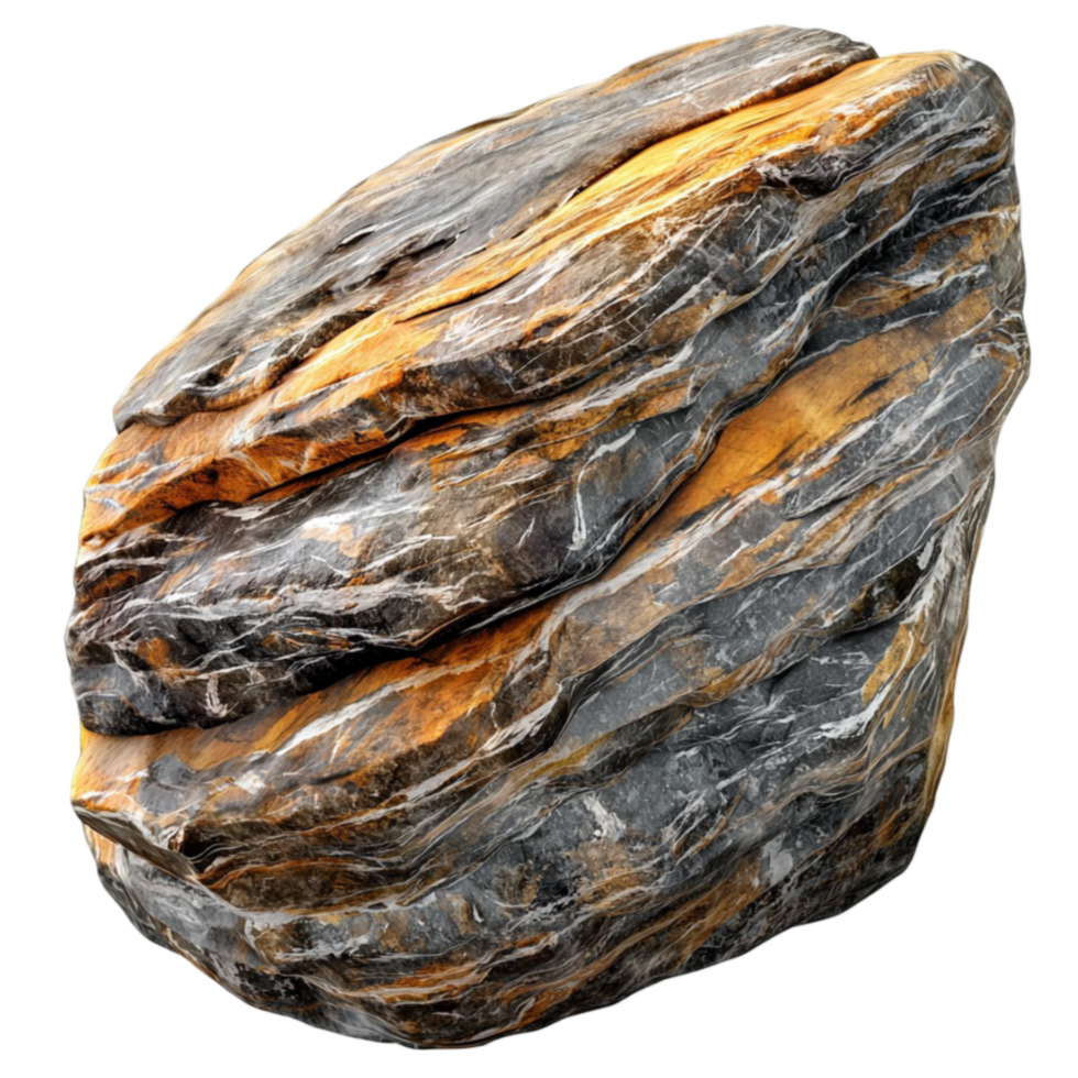 Large textured rock with orange and gray layers looks rough and natural png