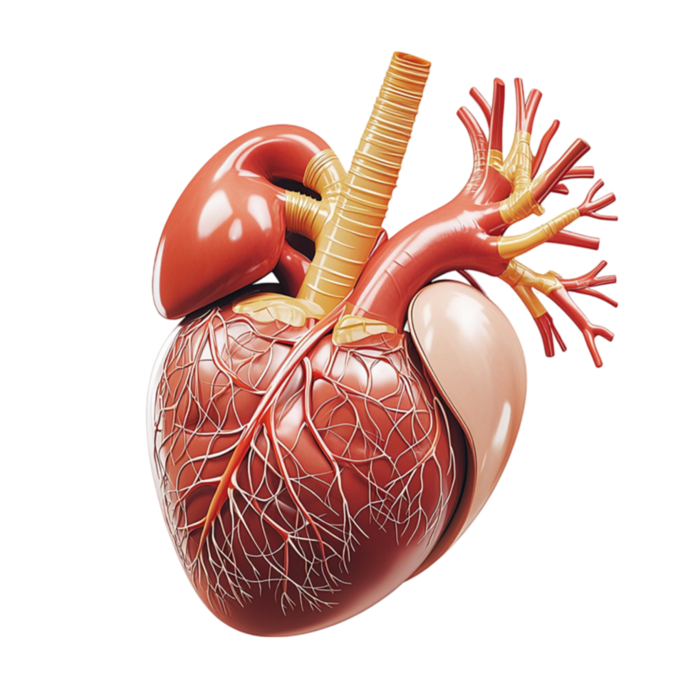 Anatomically detailed human heart witheries and veins looks realistic and scientific png