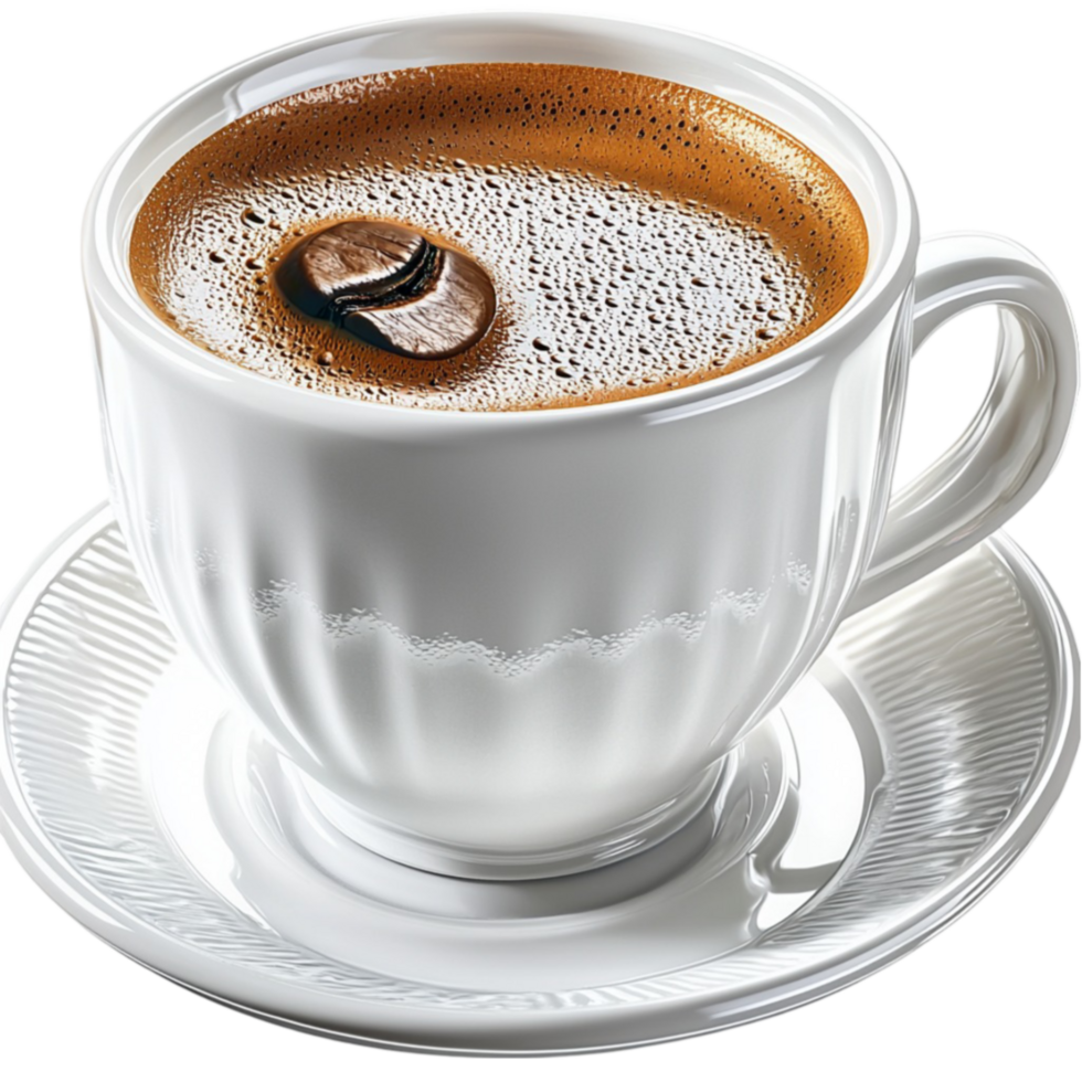 Steaming cup of coffee in a white porcelain cup looks and aromatic png