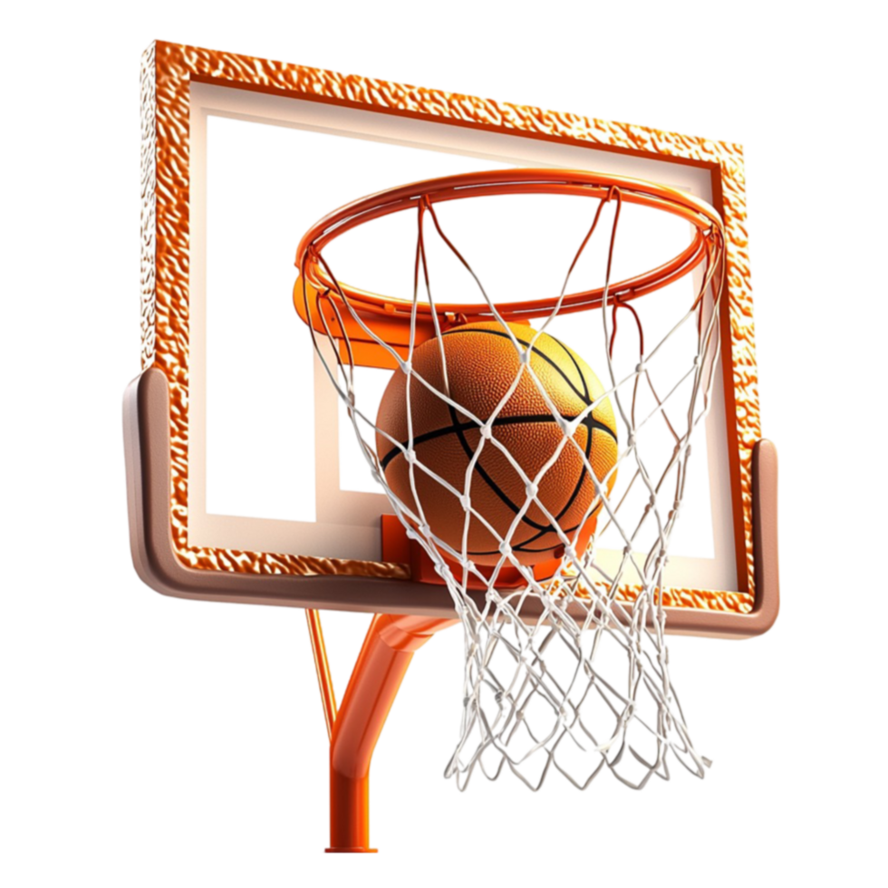 Orange basketball swishing through a golden hoop looks energetic and exciting png