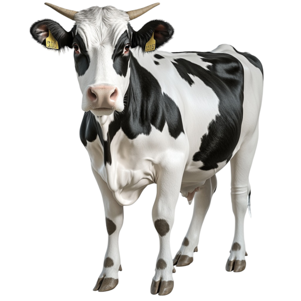 Black and white cow standing on a white looks strong and healthy png