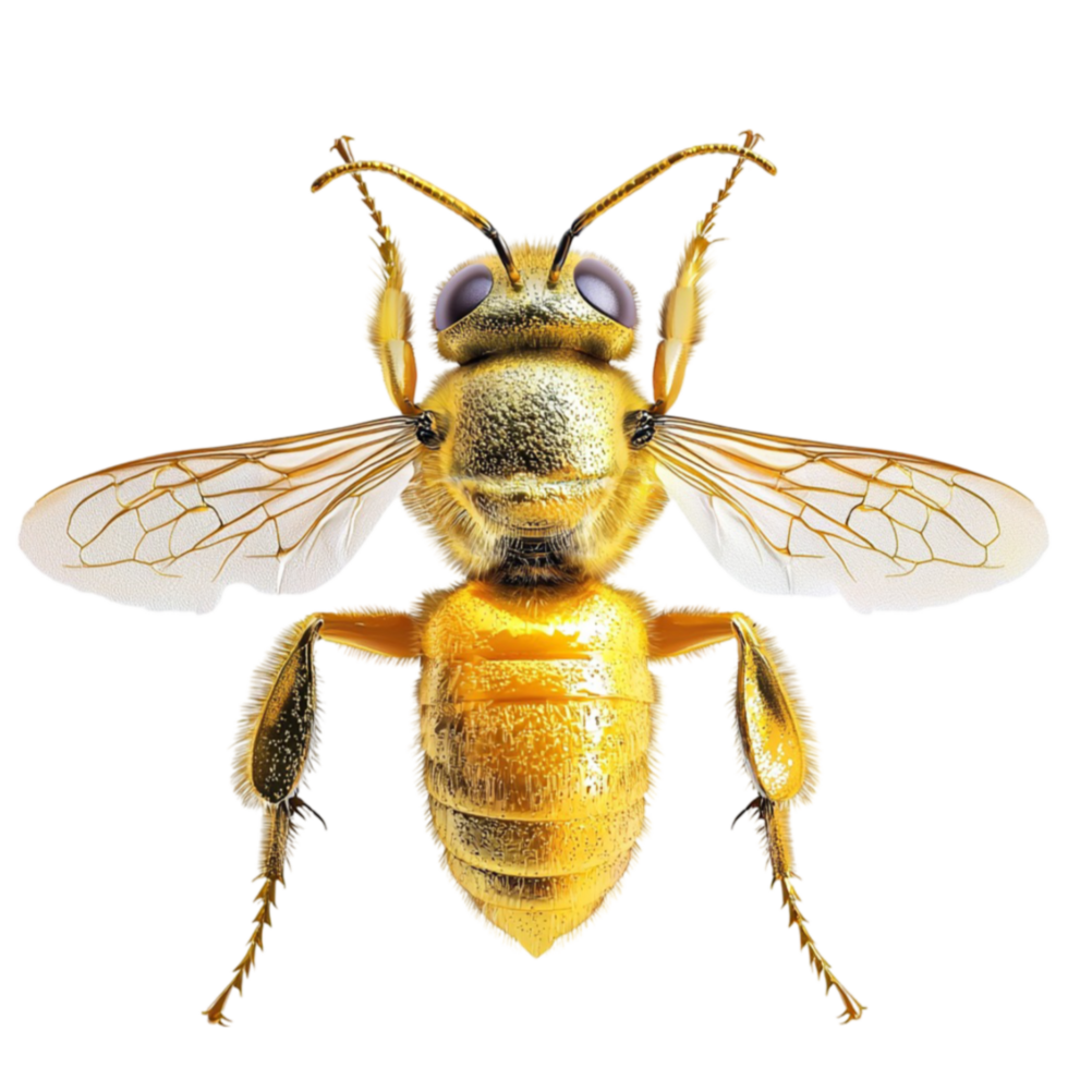 Golden honeybee with delicate wings and details looks realistic and lifelike png