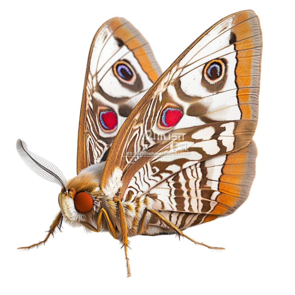 Detailed moth with brown wings and eyelike patterns looks delicate and lifelike png