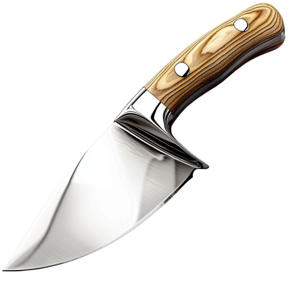Sharp hunting knife with a wooden handle looks strong and durable png