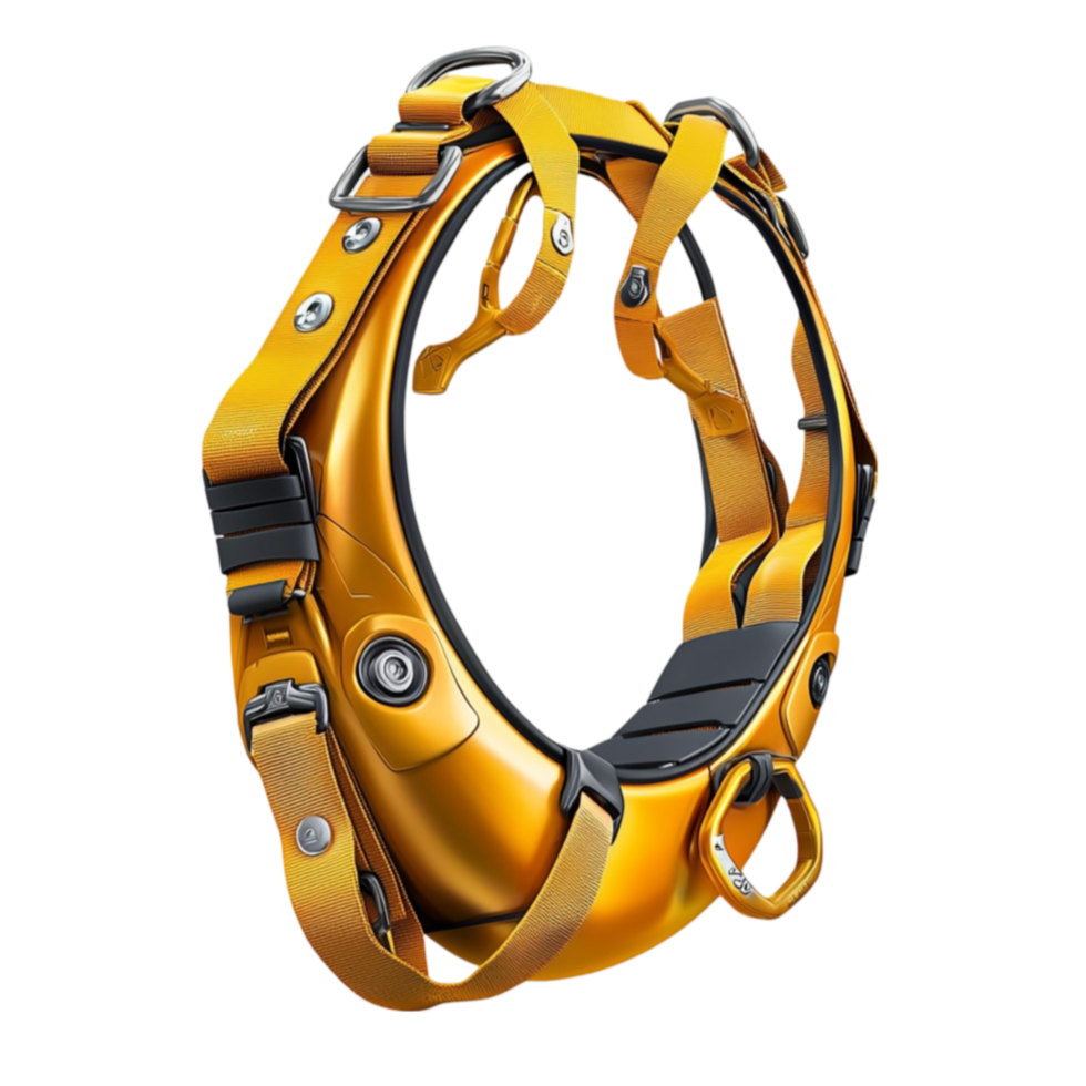 Yellow rock climbing harness with straps looks secure and reliable png