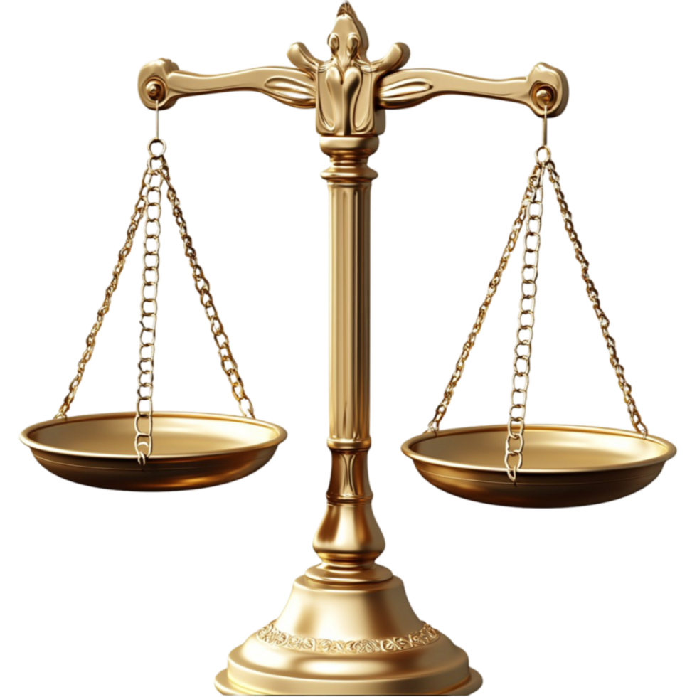 Golden scales of justice with a balanced beam look and symbolic png