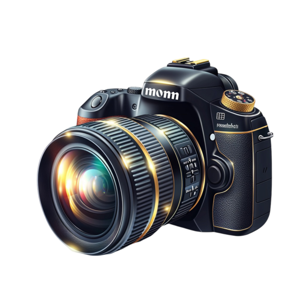 Professional DSLR camera with a large lens looks hightech and detailed png
