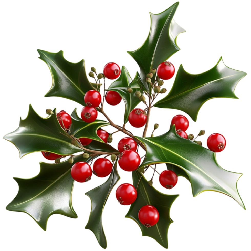 Holly leaves with red berries look festive and png