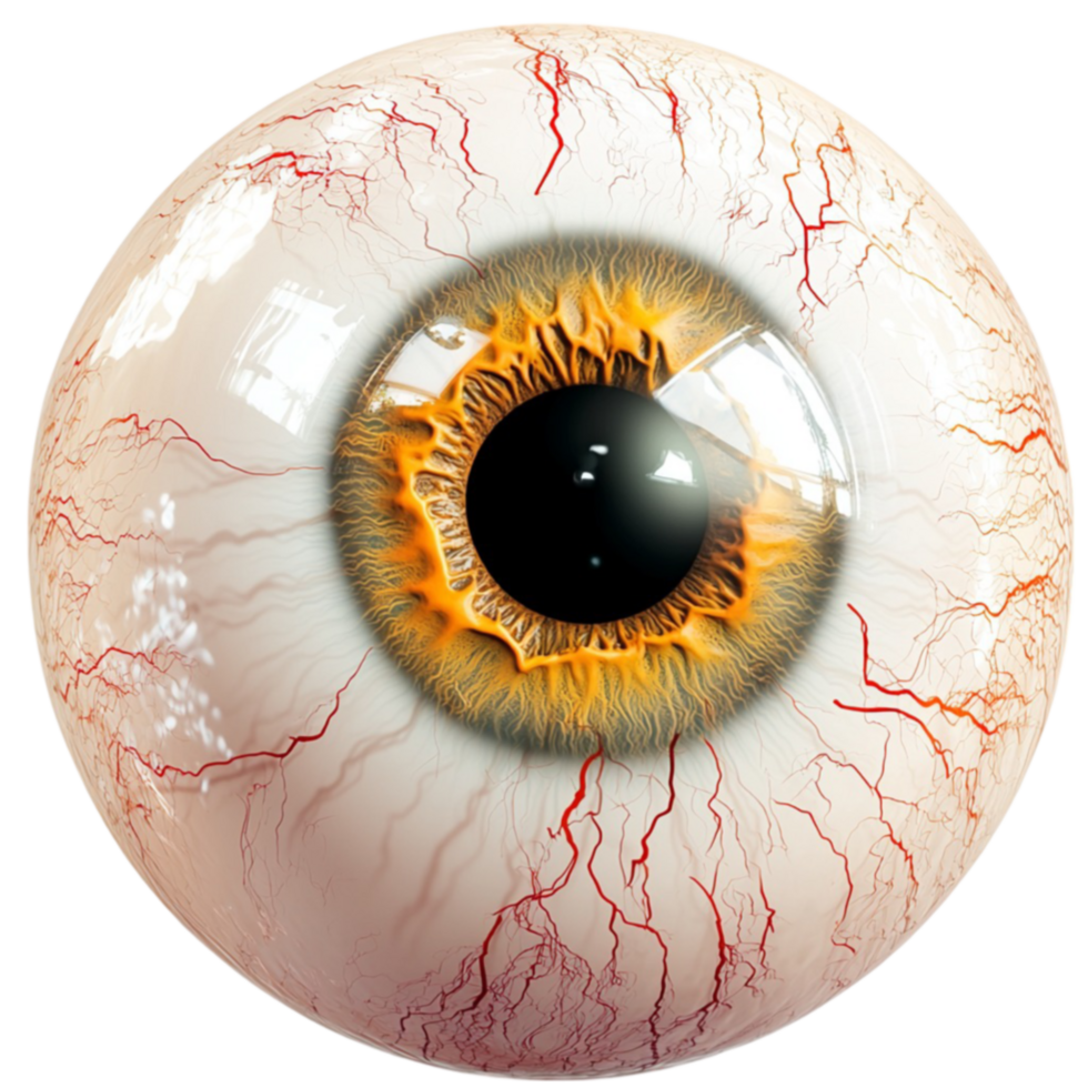 Realistic eyeball with golden iris and red veins looks eerie and lifelike png