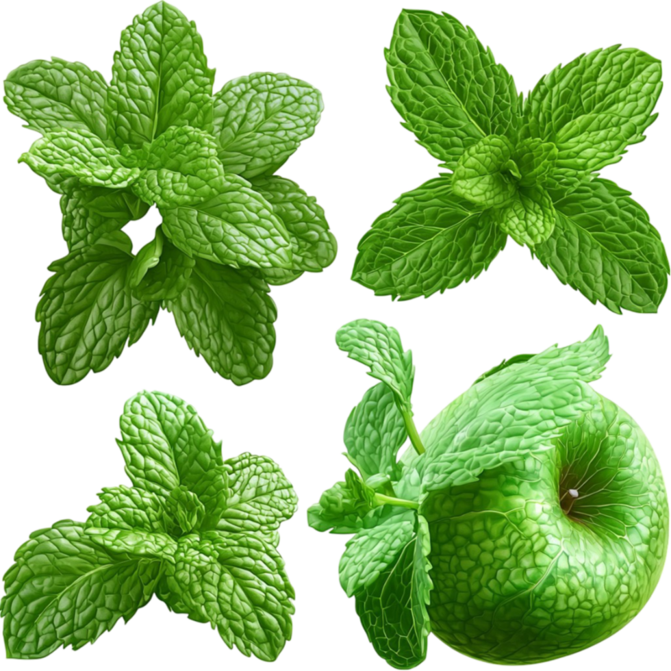 mint leaves and a green apple with crisp texture look reing and healthy png