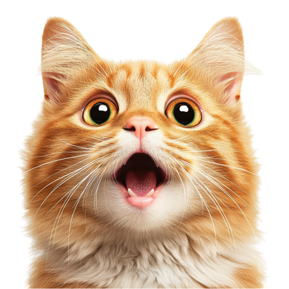 Cute orange kitten with fluffy fur and wide eyes looks surprised and playful png