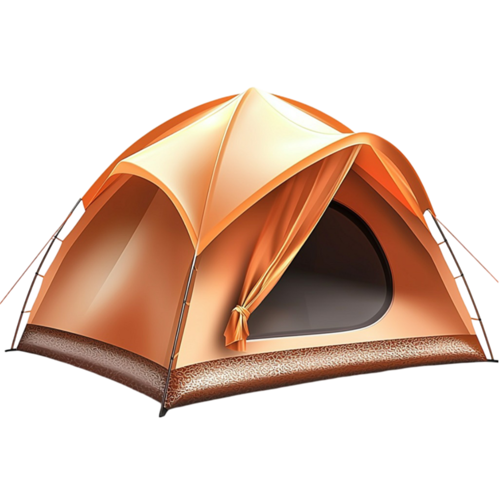 Orange camping tent with an open entrance looks cozy and durable png