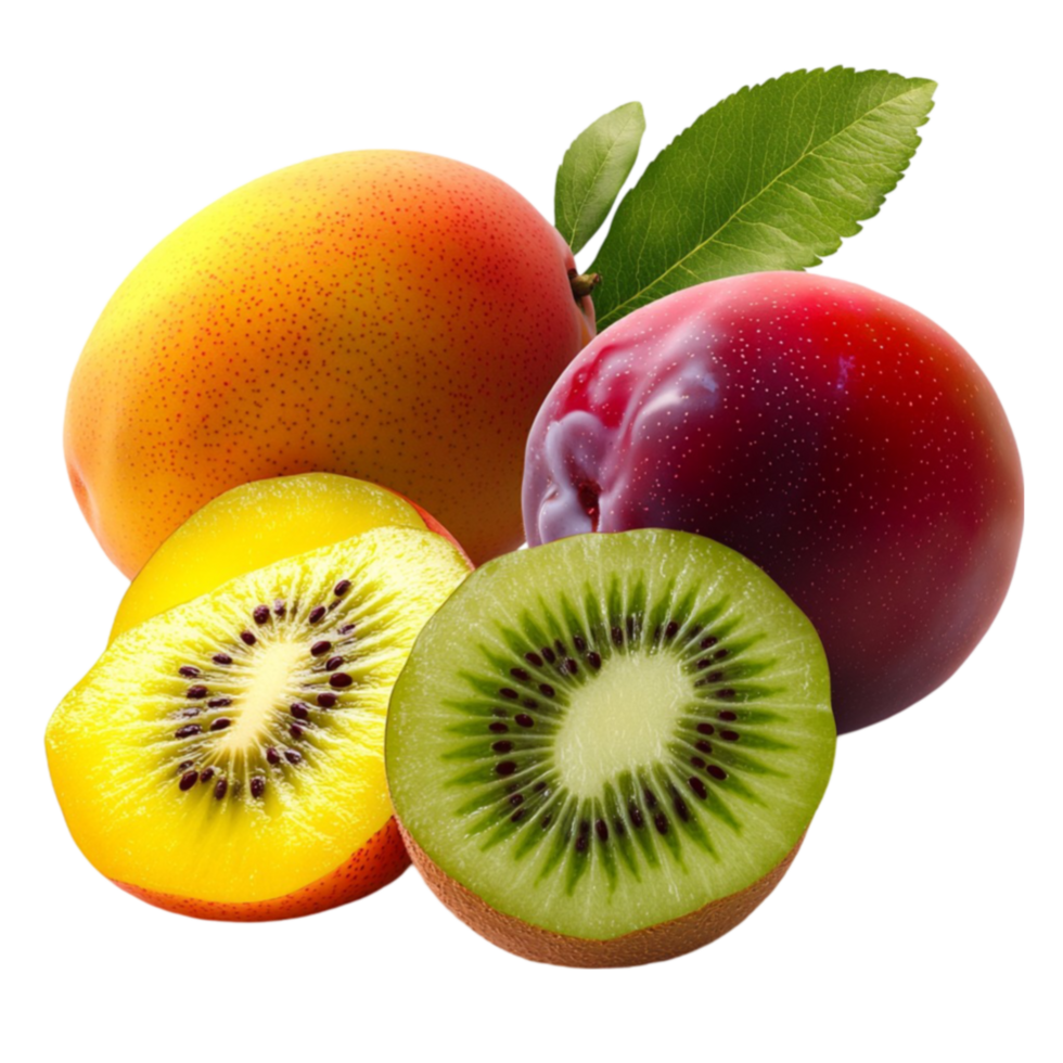 Assorted tropical fruits with colors look and png