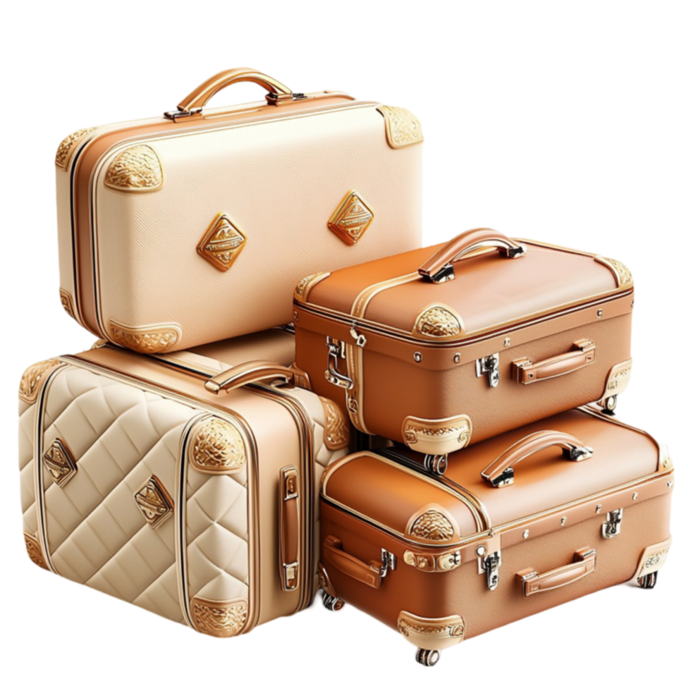 Stack of luxurious brown suitcases looks and travelready png