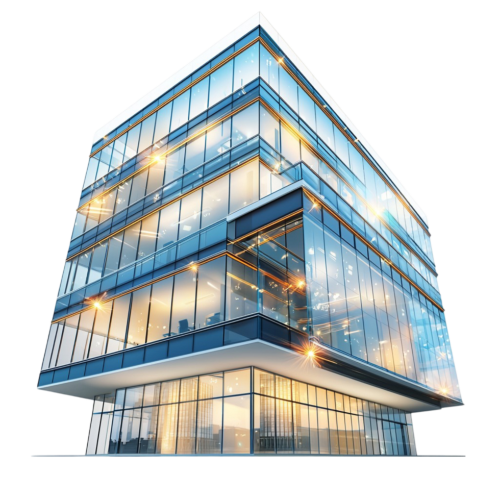 Glass skyscraper with lights looks futuristic and sleek png