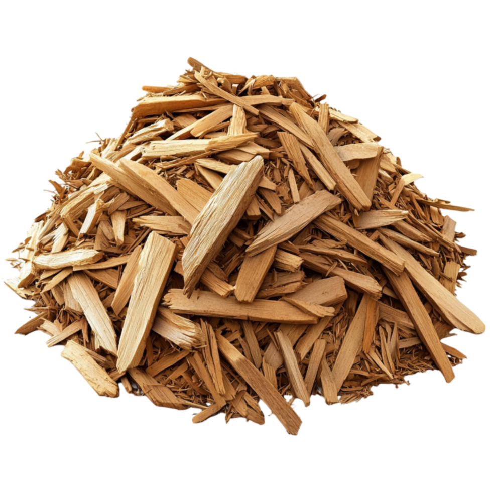 Pile of light brown wood chips looks rough and natural png