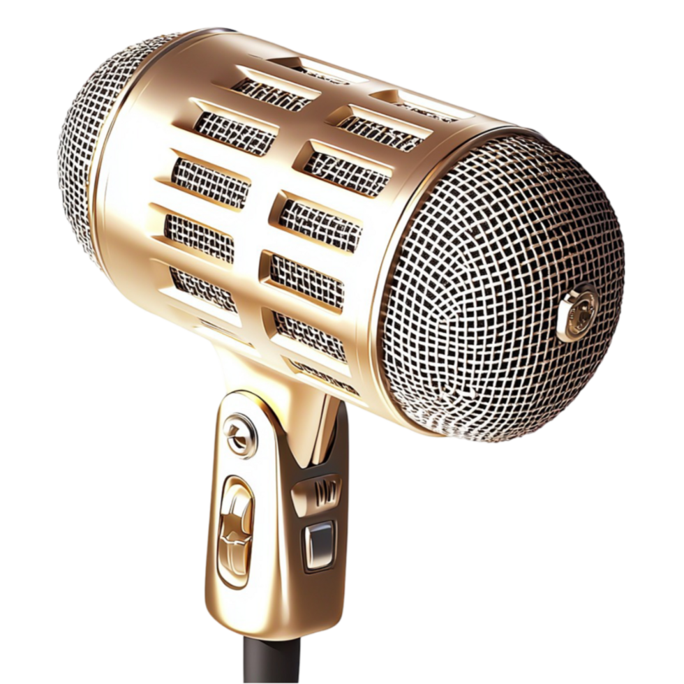 Retro gold microphone with a stand looks and png