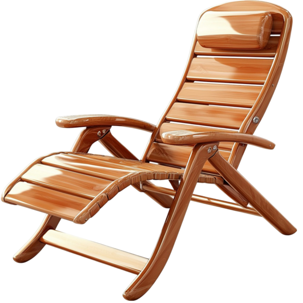 Wooden lounge chair with curved slats looks comfortable and png