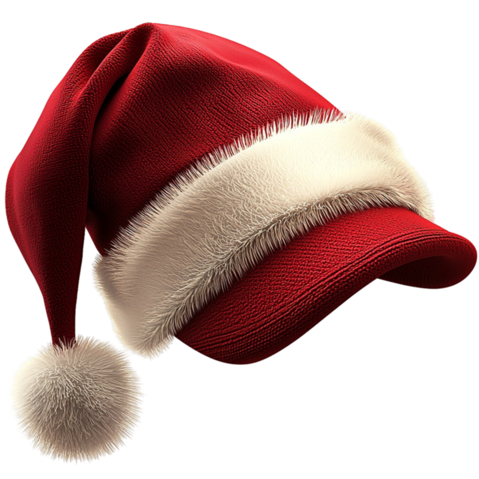 Red Santa hat with fluffy white trim looks festive and cozy png