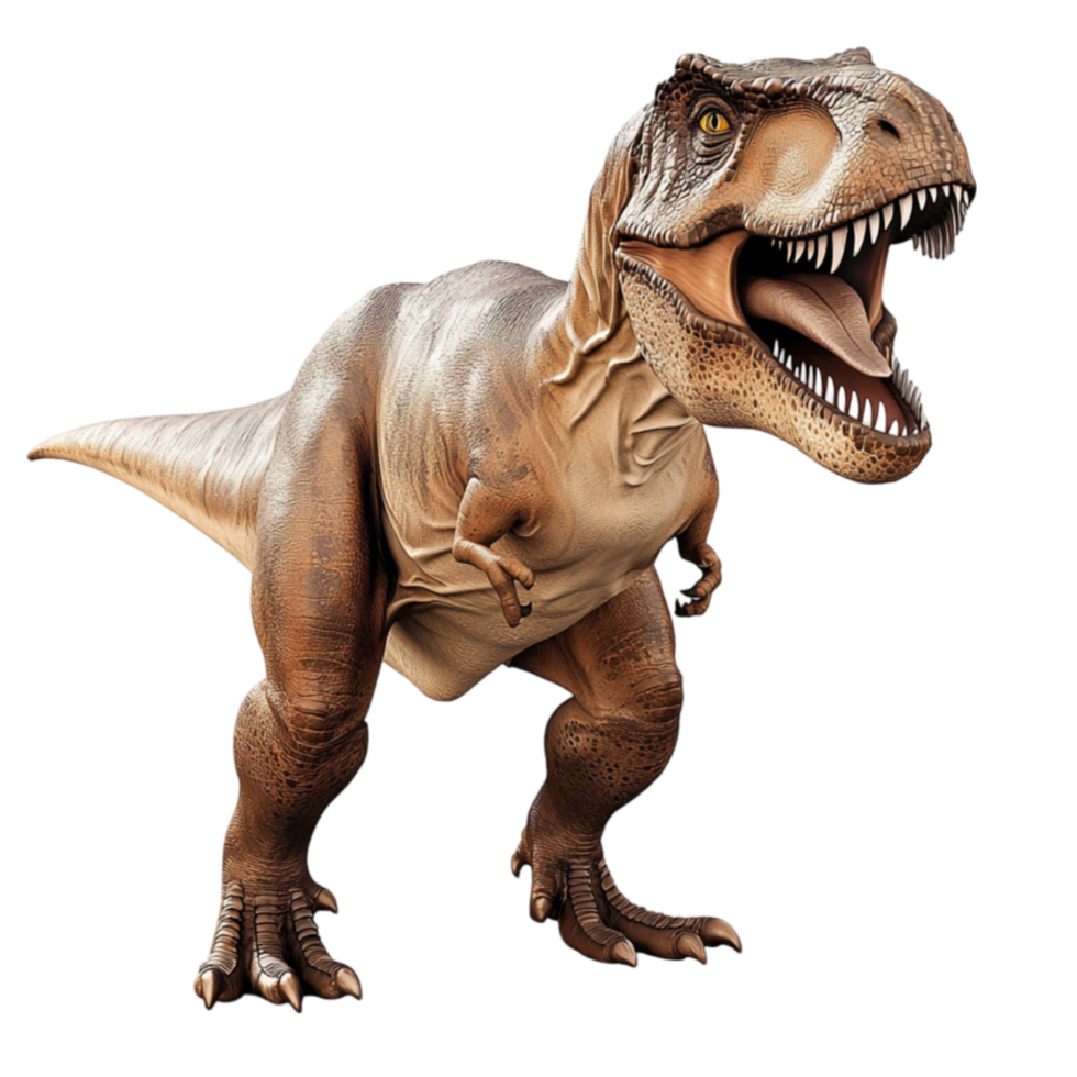 Roaring TRex with sharp teeth and strong legs looks fierce and dynamic png