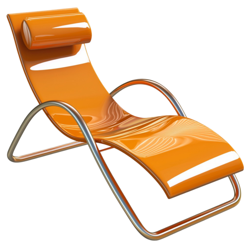 Orange lounge chair with a metal frame looks comfortable and png