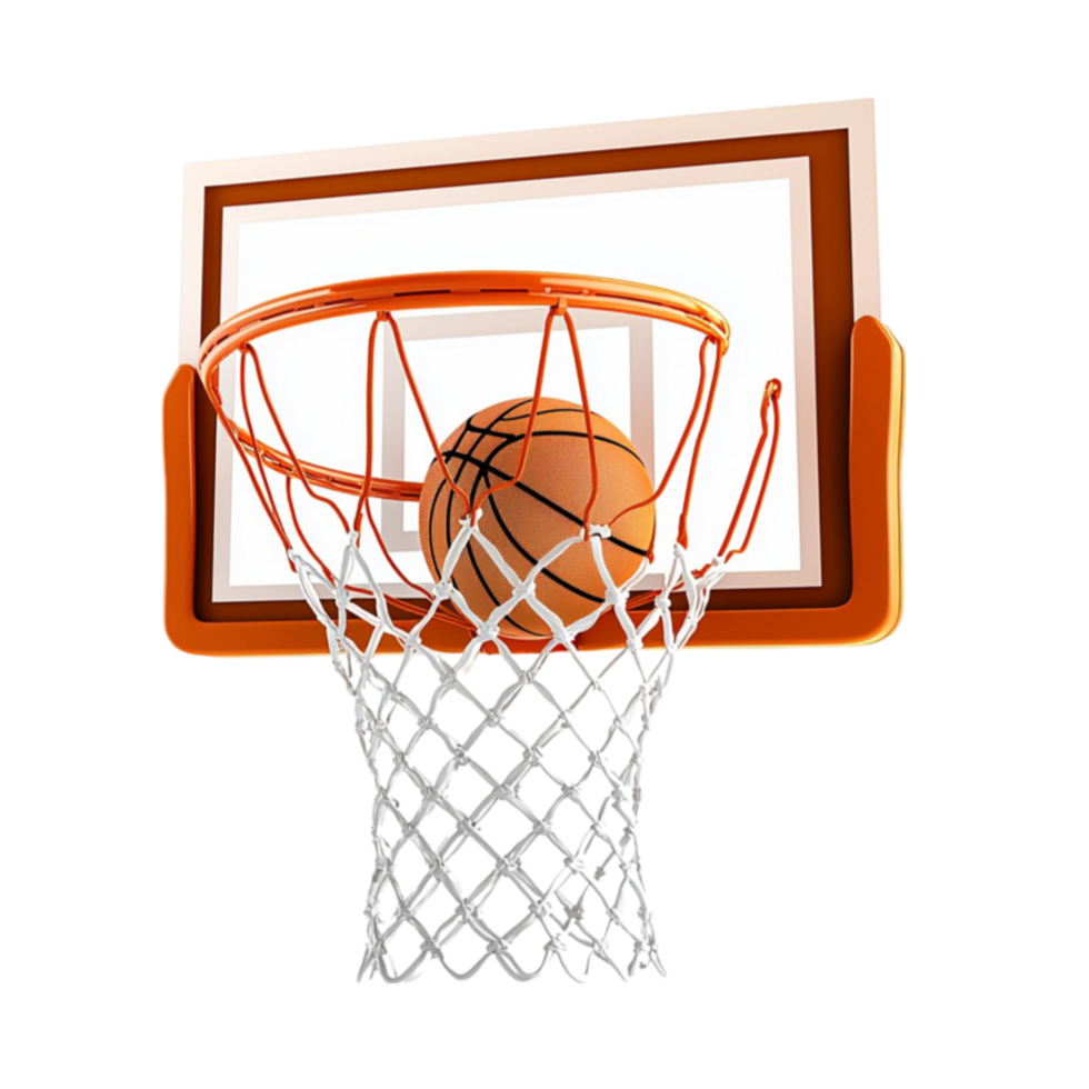 Basketball going through a hoop with an orange rim looks exciting and dynamic png