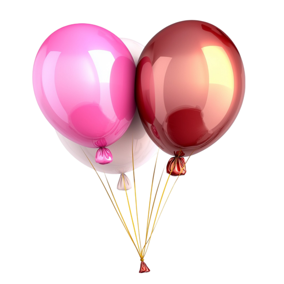 Floating pink and red helium balloons with thin strings look festive and cheerful png