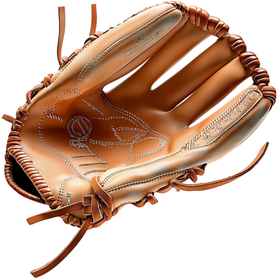 Worn brown baseball glove with visible stitching and a deep pocket looks and durable png
