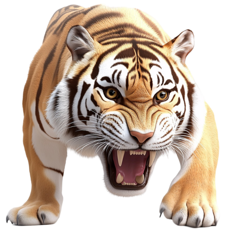Roaring tiger with sharp teeth and intense eyes looks fierce and wild png
