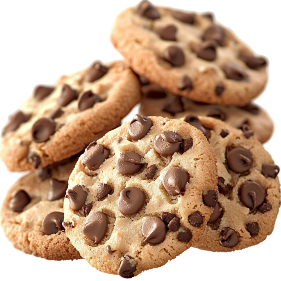 Chocolate chip cookies pile up with a tempting aroma png