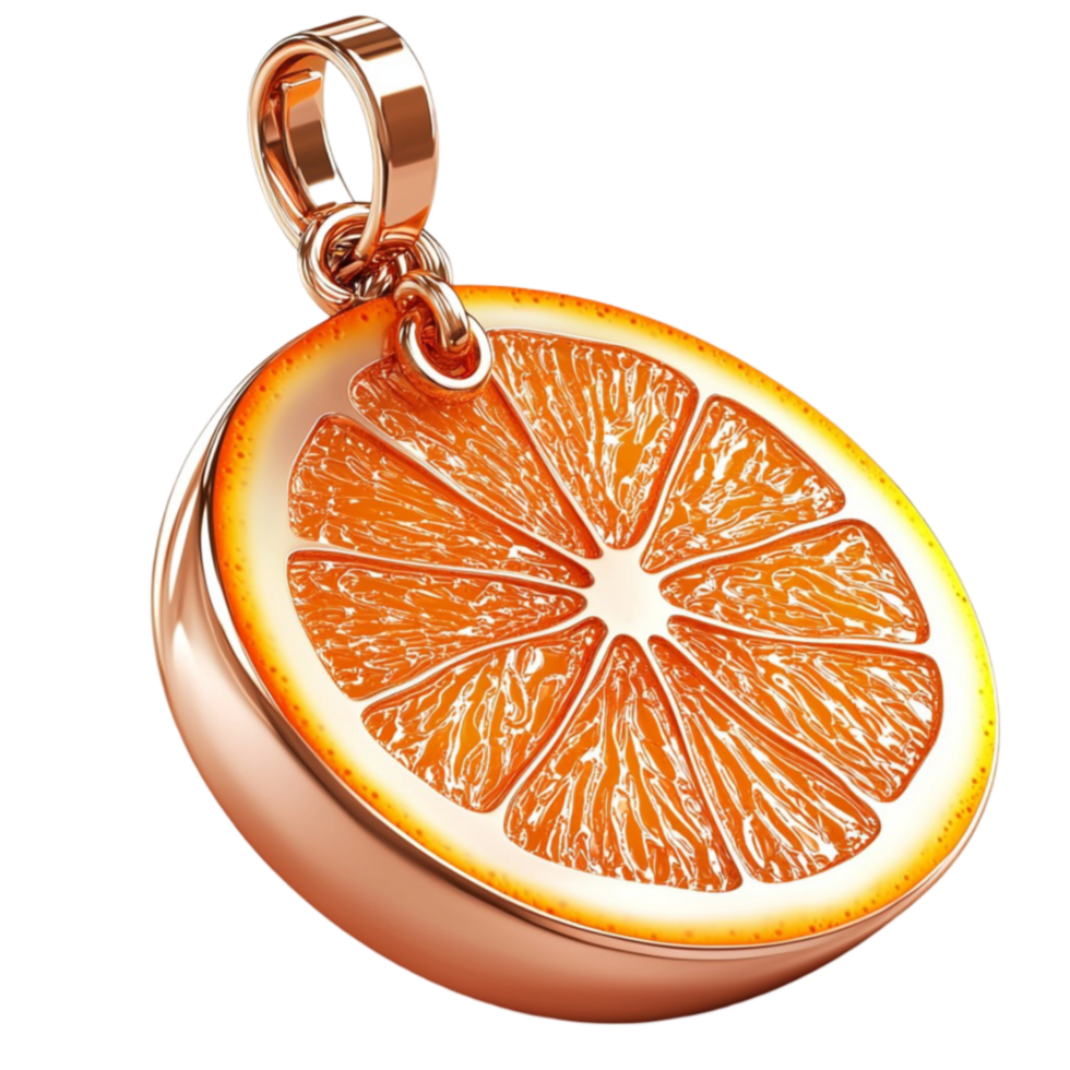 Orange slice pennt hangs ly on a delicate chain png