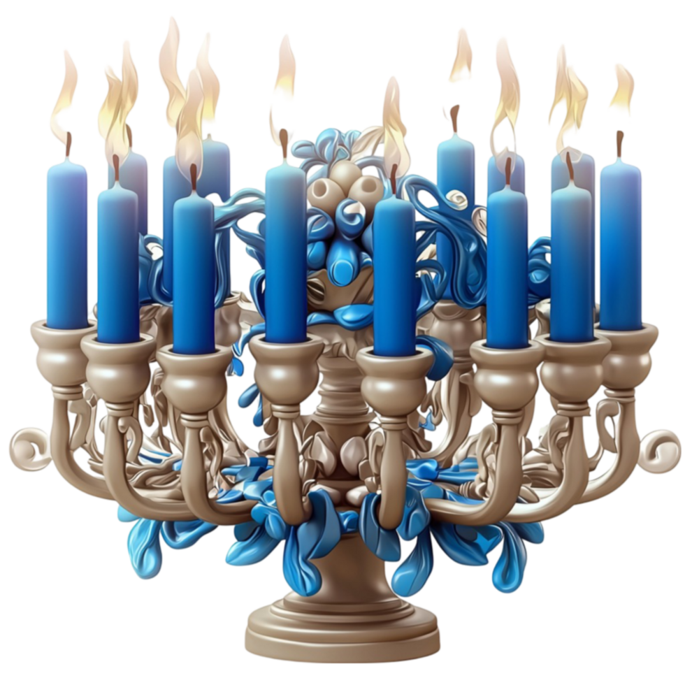 Menorah glows with blue candles in a festive display png