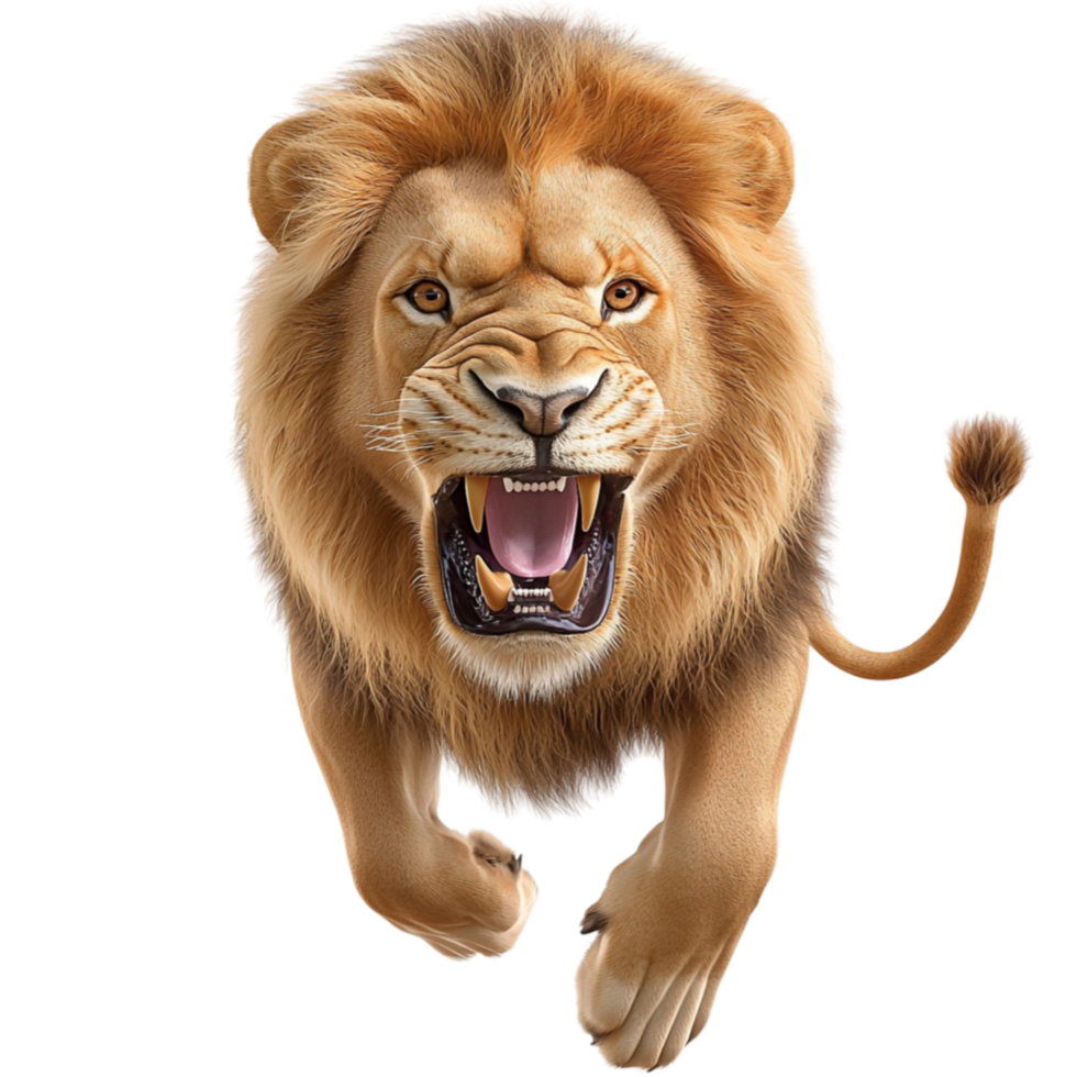 Lion roars fiercely with a majestic golden mane png