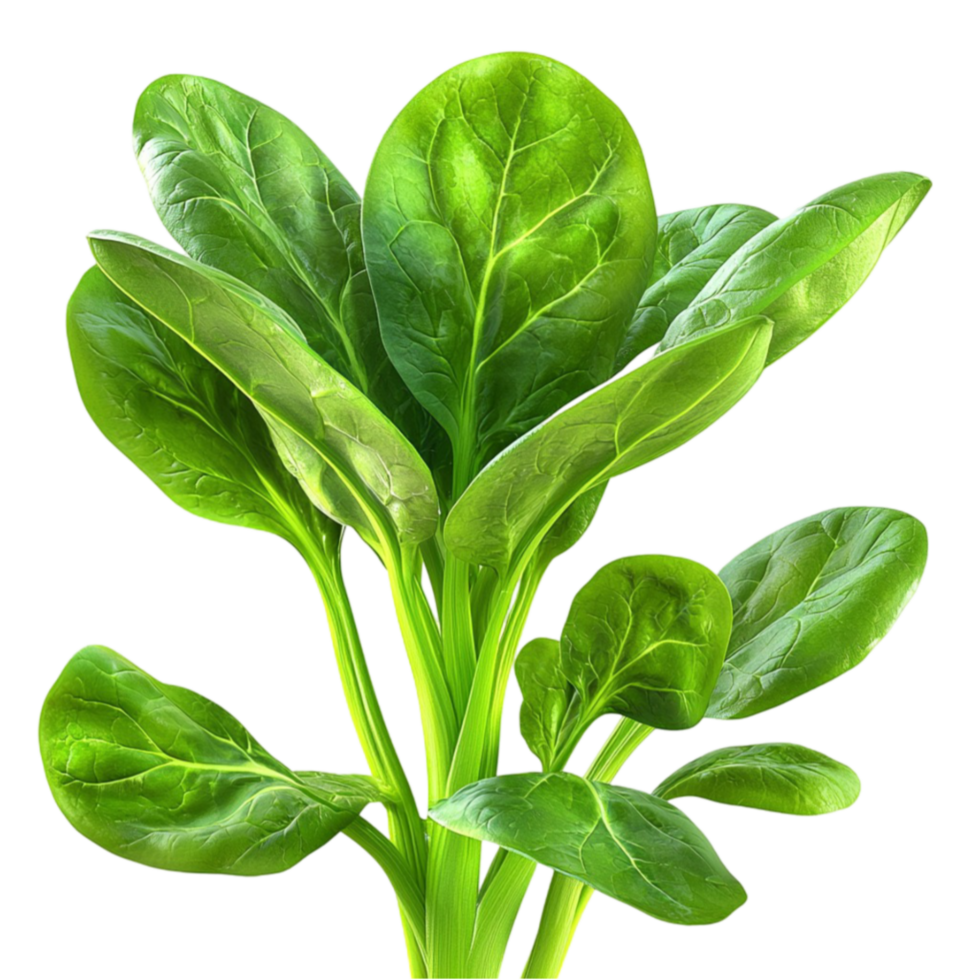 Green spinach leaves grow and vibrant on the stem png