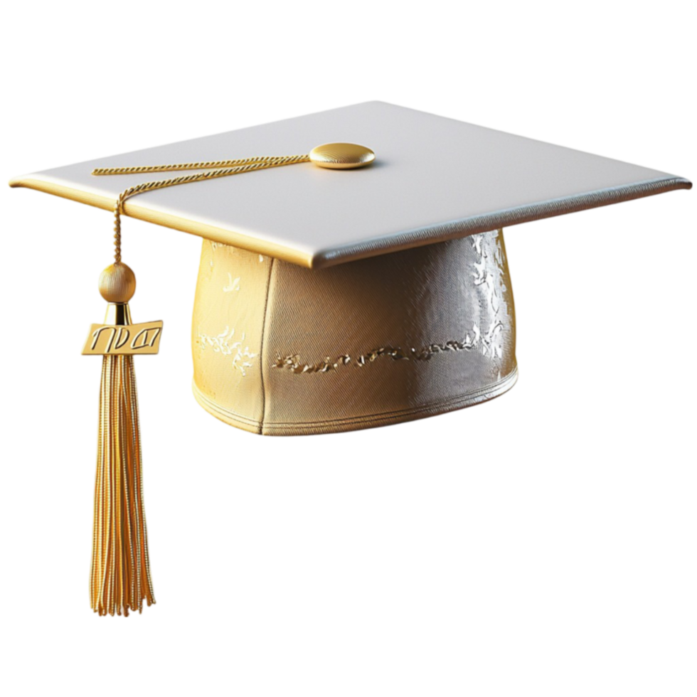 Graduation cap in silver and gold with a ngling tassel looks and celebratory png